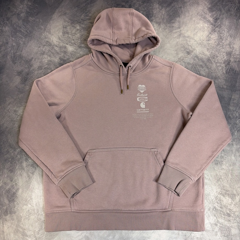 Carhartt Hoodie Women XL Mauve Relaxed Fit Heritage Logo Graphic Fleece TS0288-W